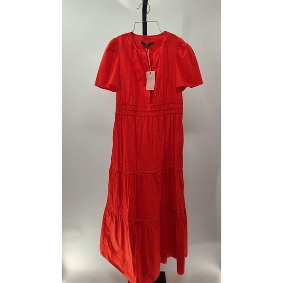 Quince Womens Maternity Cotton Poplin Tiered Maxi Dress Vermilion Red XS - Picture 1 of 2